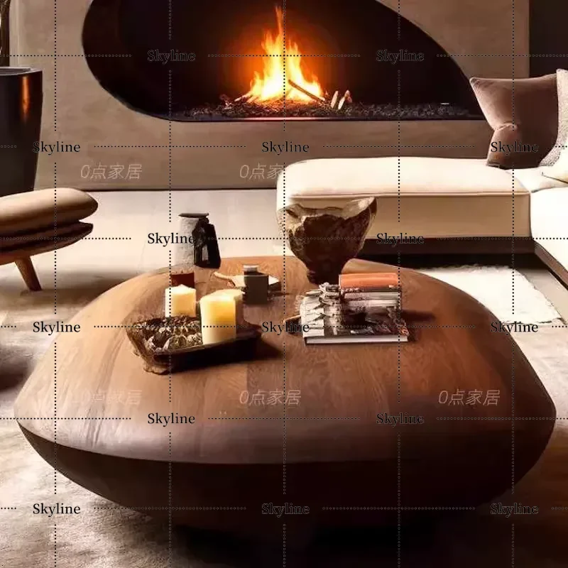 Medieval Style Walnut Oval Coffee Table Wabi Sabi Low Table Creative Special Shaped Design for Small Apartment Home Advanced