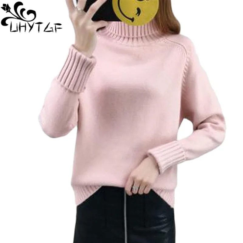 

UHYTGF Sweater Woman Winter 2023 Cashmere Sweater Female Long Sleeve Tops Female Turtleneck Pullover Knitted Women's Clothes 407