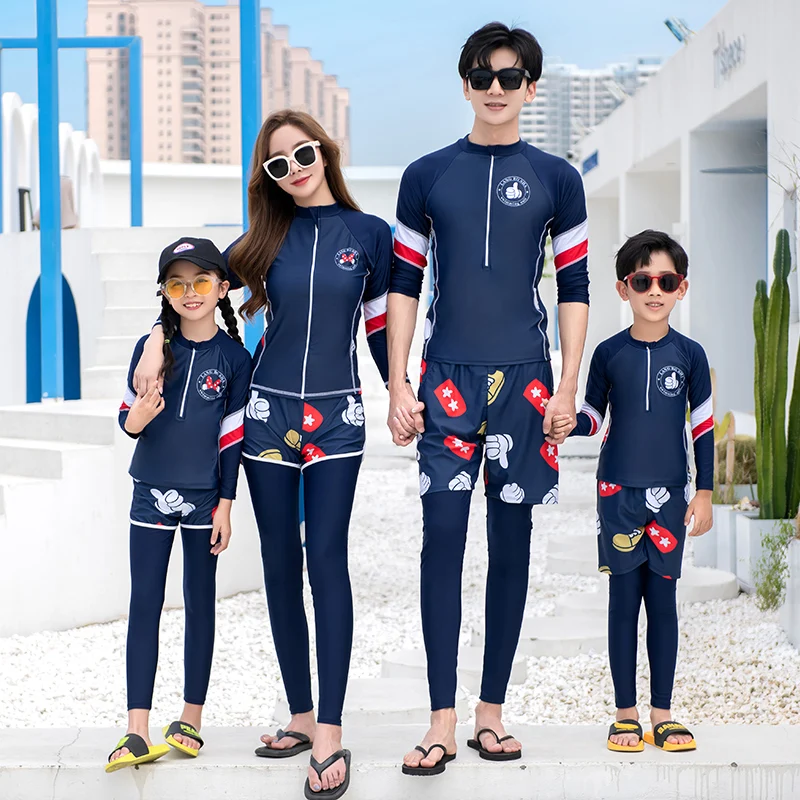 

Family Matching Swimsuit Women Rashguard Long Sleeve Wetsuit Surfing Men 4 Pcs Girls Boys Separate Swimwear Kids Diving