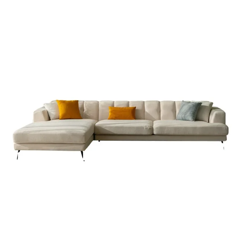 

Nordic minimalist fabric sofa small apartment corner L-shaped lamb flannel princess cream style household living room sofa
