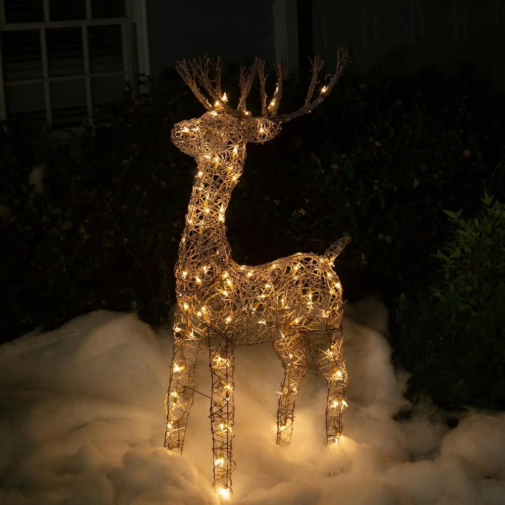 Christmas reindeer decoration, vertical rattan reindeer decoration, with warm white lighting for outdoor and garden use