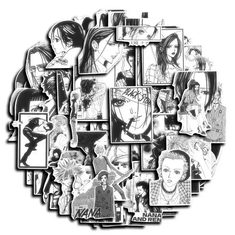 64PCS Anime NANA Black White Stickers Cool Graffiti Decals DIY Decoration For Phone Laptop Stationery PVC Waterproof Toys Gift