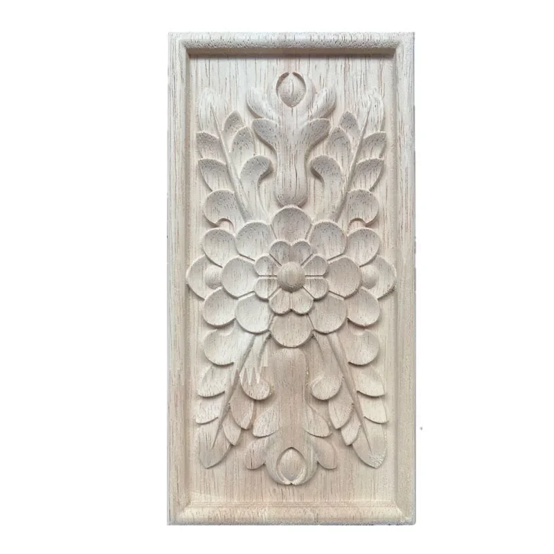 1PC 11-20cm Dongyang Woodcarving Floral Decoration Rectangle Wood Applique Patch Carved Flower Bed Furniture Cabinet Figurine