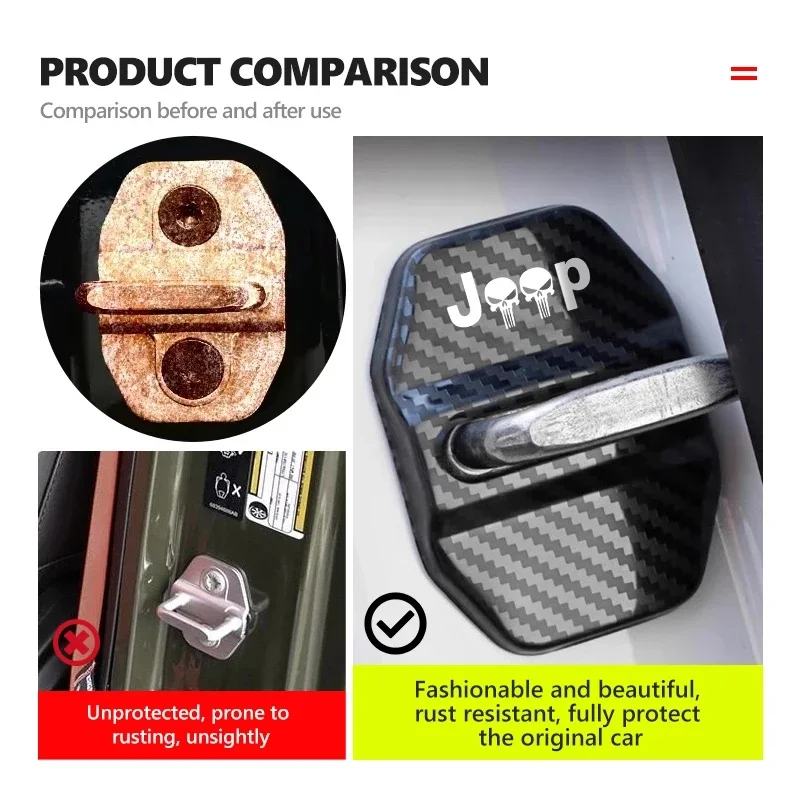 

4Pcs Anti-Rust Car Door Lock Cover for Jeep Renegade Wrangler JK JL Grand Cherokee Compass Patriot Liberty Auto Decoratio