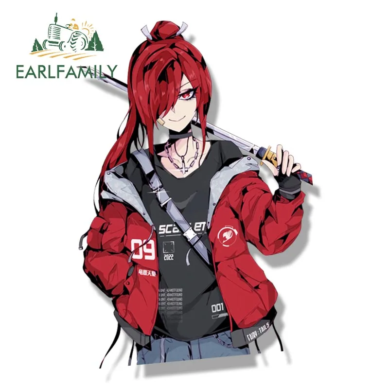 EARLFAMILY Streetwear Erza Scarlet Fanart Car Sticker Janpan Anime Sketch Waifu Decals JDM Cartoon Peeker Girl Stickers Car Wrap
