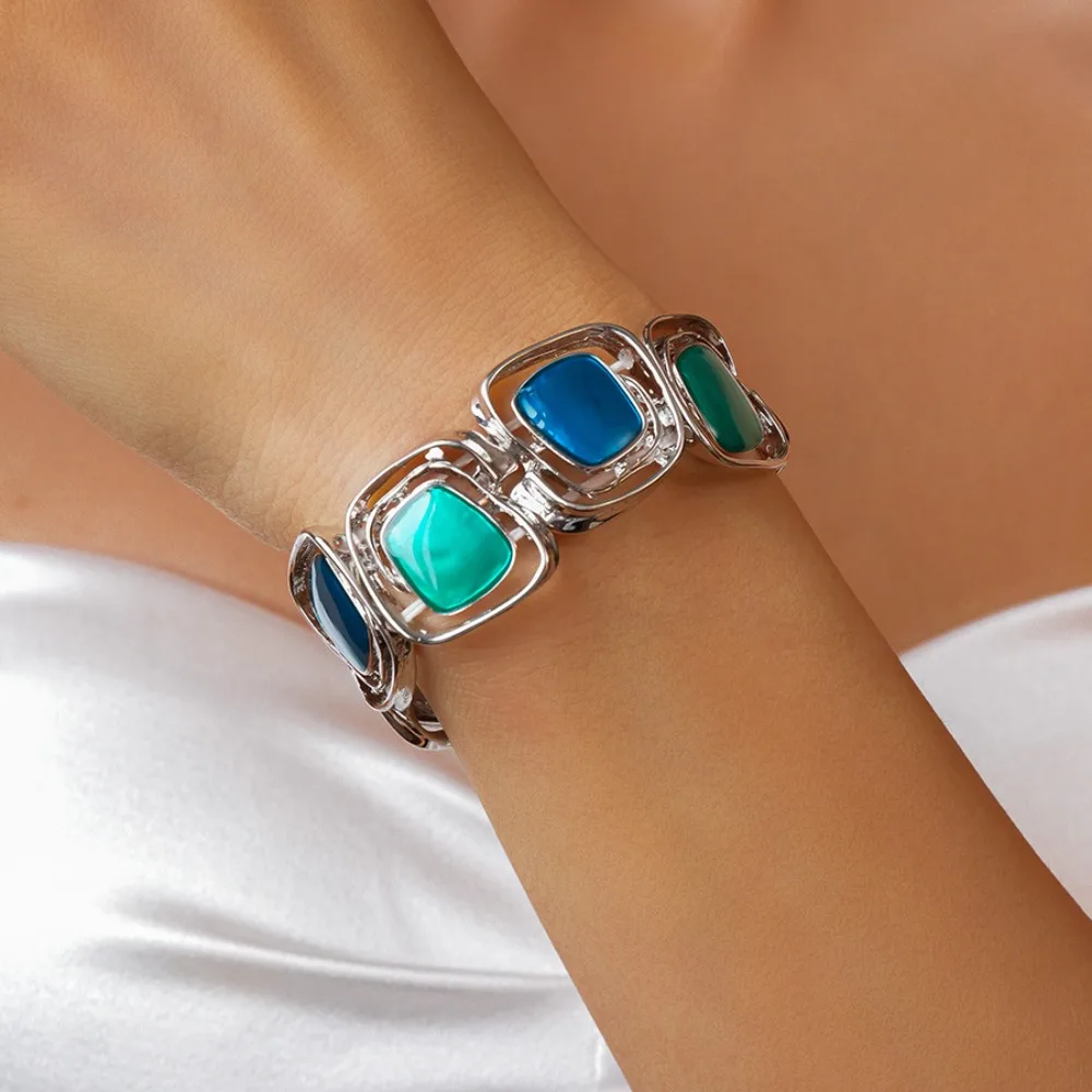 غير النظامية هندسية ملونة النفط روز سوار مرونة مقاوم للماء المينا الإسورة المرقعة خمر المرأة سوار اليد السفر