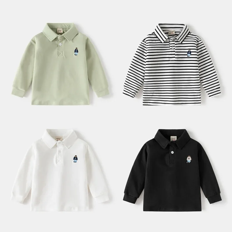 

HoneyCherry Children's Polo Shirt - New Autumn Boys' Collared Thickened Long-Sleeve T-Shirt Toddler Top Kids Clothes