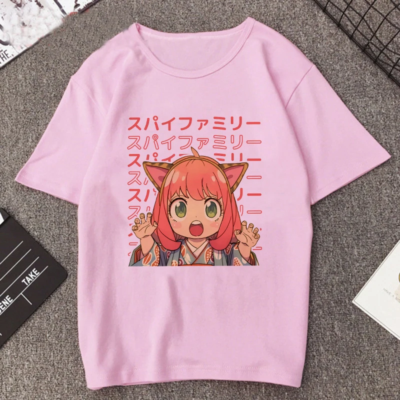 Manga Anya Forger Printed T-shirt Pink Funny Anime Spy X Family T Shirt Woman Harajuku Casual Short Sleeve Tee Women\'s T-shirts