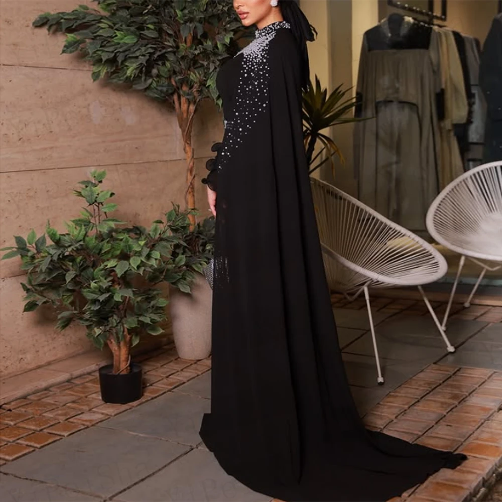 ที่กําหนดเองสีดํา Mermaid PROM Dresses ความยาวคอเต็มแขนชุดราตรีแฟชั่นประดับด้วยลูกปัด Simple Draped ชุดราตรี