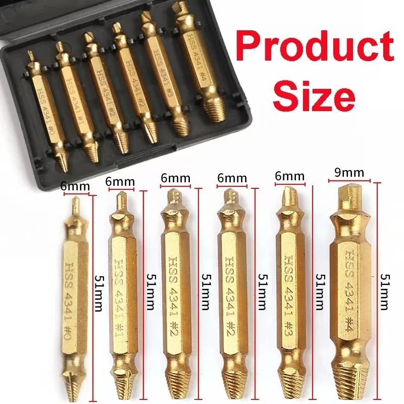 4-6pcs Damaged Screw Extractor Bit Drill Set Broken Speed Out Bolt Extractor Stud Remover Easily Take Out Demolition Tools