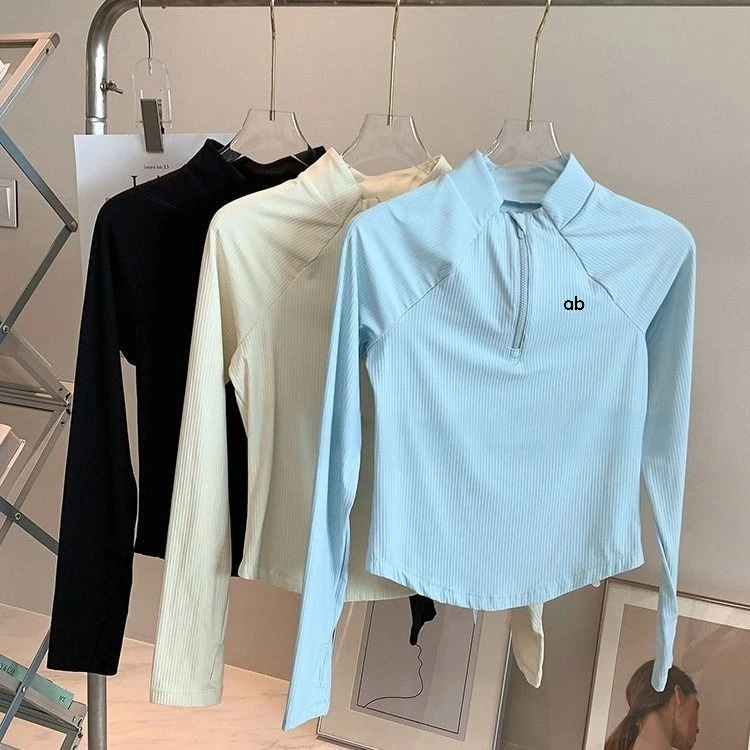 Women Autumn Winter Half‑Zip Stand Collar Long Sleeve Yoga Top Slim Fit Breathable Lightweight Fitness Sports T‑Shirt