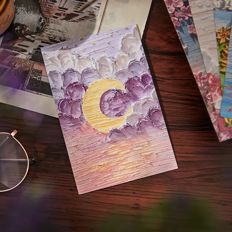 Oil Painting Picture Postcard Ins Healing Birthday Greeting Card Message Postcard Letter Envelope DIY Decoration Cards 30pcs/set