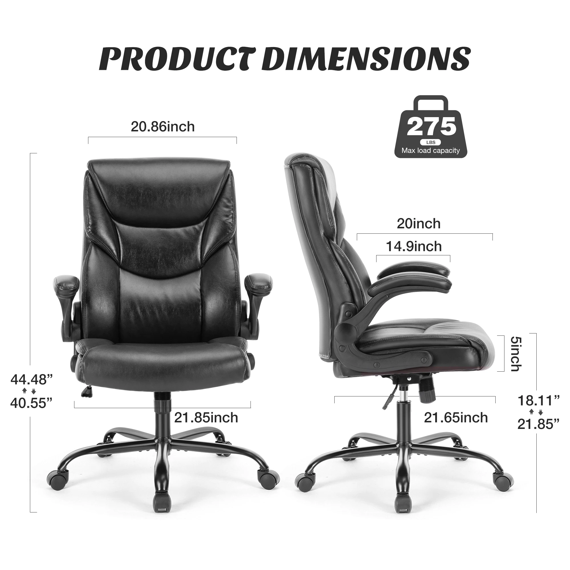 MCQ PU Leather Desk Chair Ergonomic Office Chair Flip-up Armrest Swivel Task Chair for Home Study Work