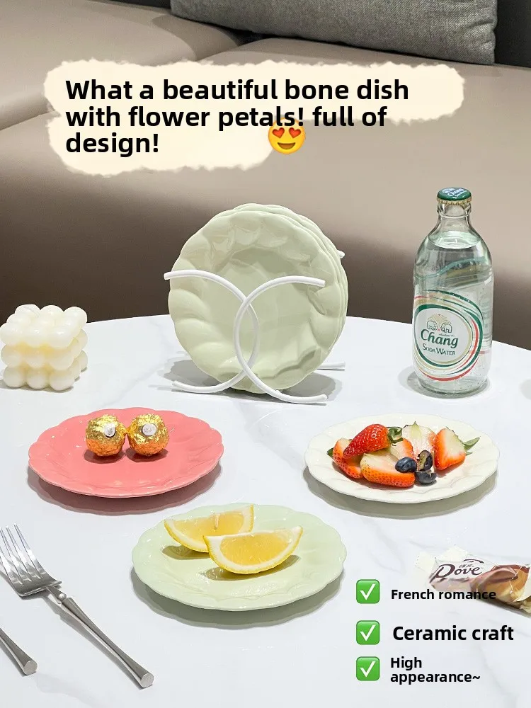 高審美価値のcercボーンドロッププレートセット（家庭用）北欧風朝食フルーツディナープレート純色釉下彩
