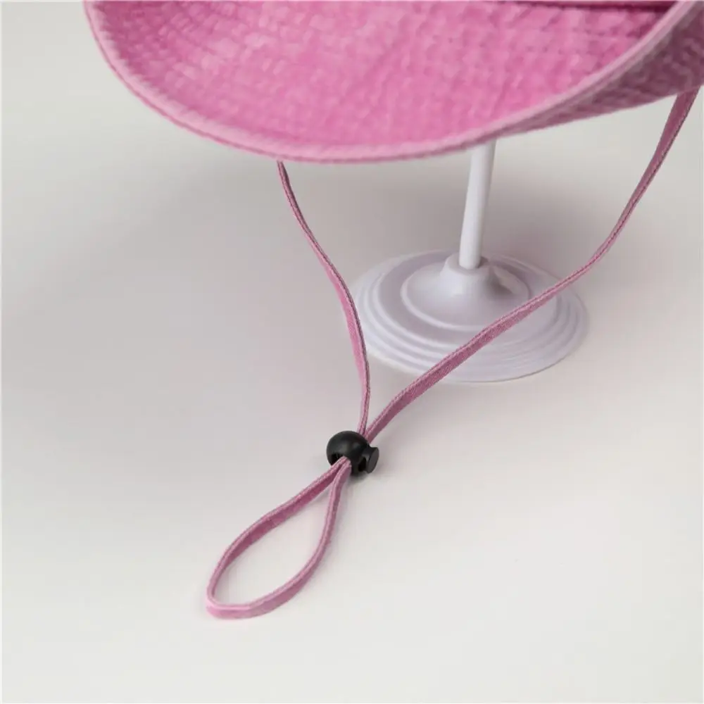 Windproof Vintage Washed Denim Hat Wide Brim Sunscreen Fisherman Hat Drawstring Adjustable Five-pointed Star Embroidery