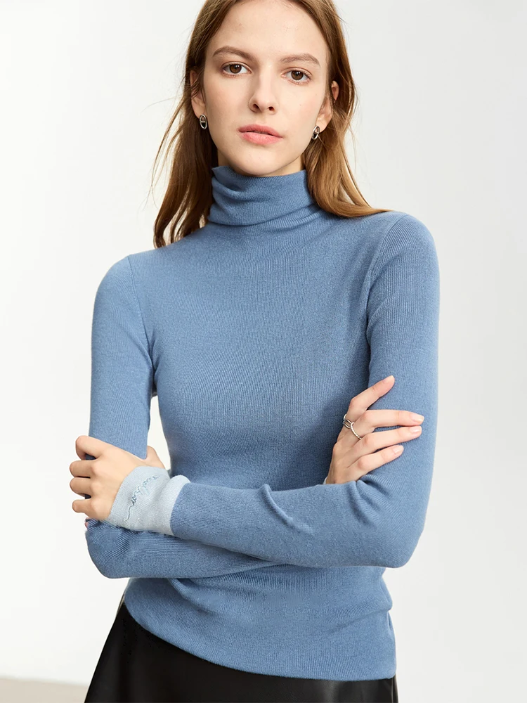 AMII Minimalist 2023 Turtleneck Fashion Women Sweater Autumn Warm Slim Sweaters Spliced Long Sleeve Bottom Pullovers 12323069