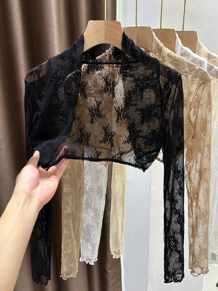 

Lace Hollow out Women's Light Cardigan Thin Me Top Outerwear Summer awl Small Outerwear Korean Sle Commute
