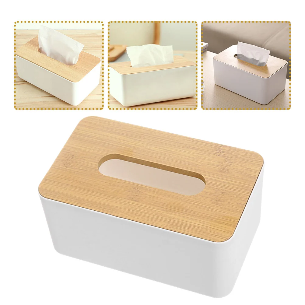

2Pcs Tissue Box Holder Wooden Finish Rectangular Design for Home Office Living Room Bedroom Napkin Storage Household Tissue