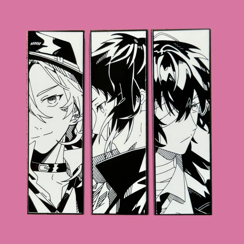 Exquisite Black And White Illustrated Anime Pin Classic Covers of Anime Characters Metal Enamel Badge Fan Gift Collection Brooch