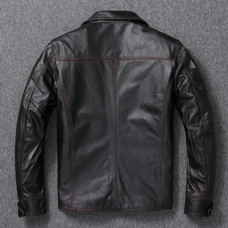 اليدوية الشاي الأساسية جلد البقر Jaet الرجال بدوره إلى أسفل طوق معطف خمر الأمريكية Sle طبقة علوية معطف جلد البقر #2