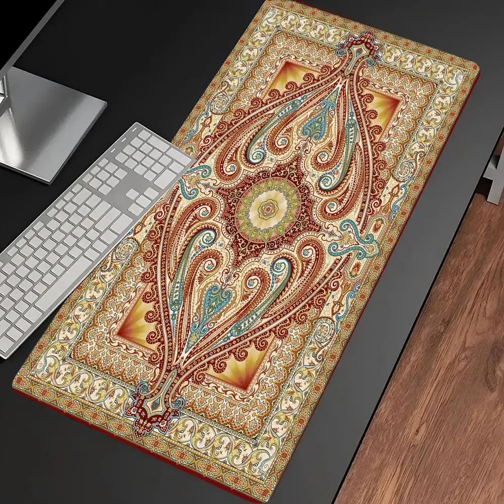 Vintage Persian Rug Extended Gaming Mouse Pad Anti-slip Stitched Edge Aesthetic Decor for PC Gamer Office Workspace
