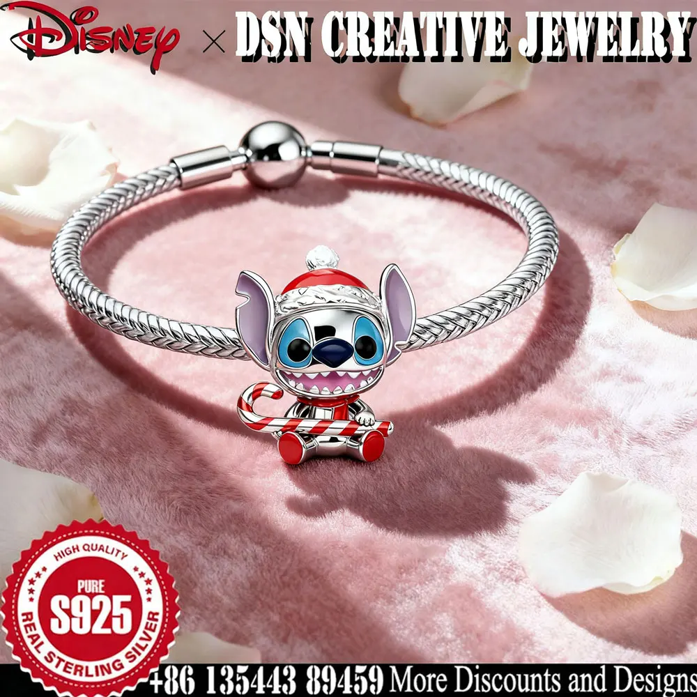 DSN 925 الفضة سحر ديزني غرزة عيد الميلاد الخرز ل ثعبان سلسلة سوار الكرتون لطيف سحر المرأة مجوهرات هدية عيد الميلاد