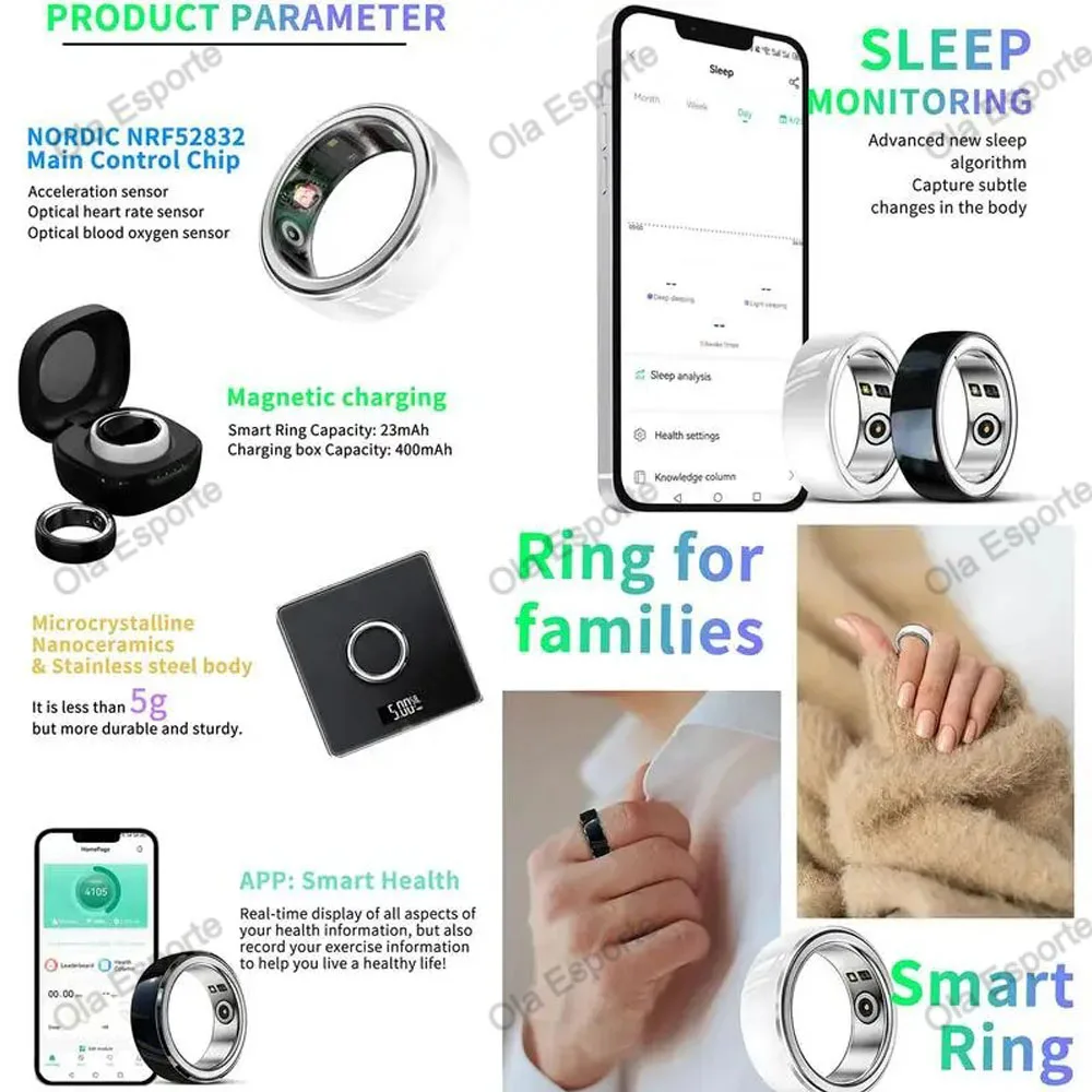 2024 Ceramics Smart Ring R8 IPX8 Waterproof Fitness Tracker Intelligent Heart Rate Monitoring Smart Rings Men with Charging Case