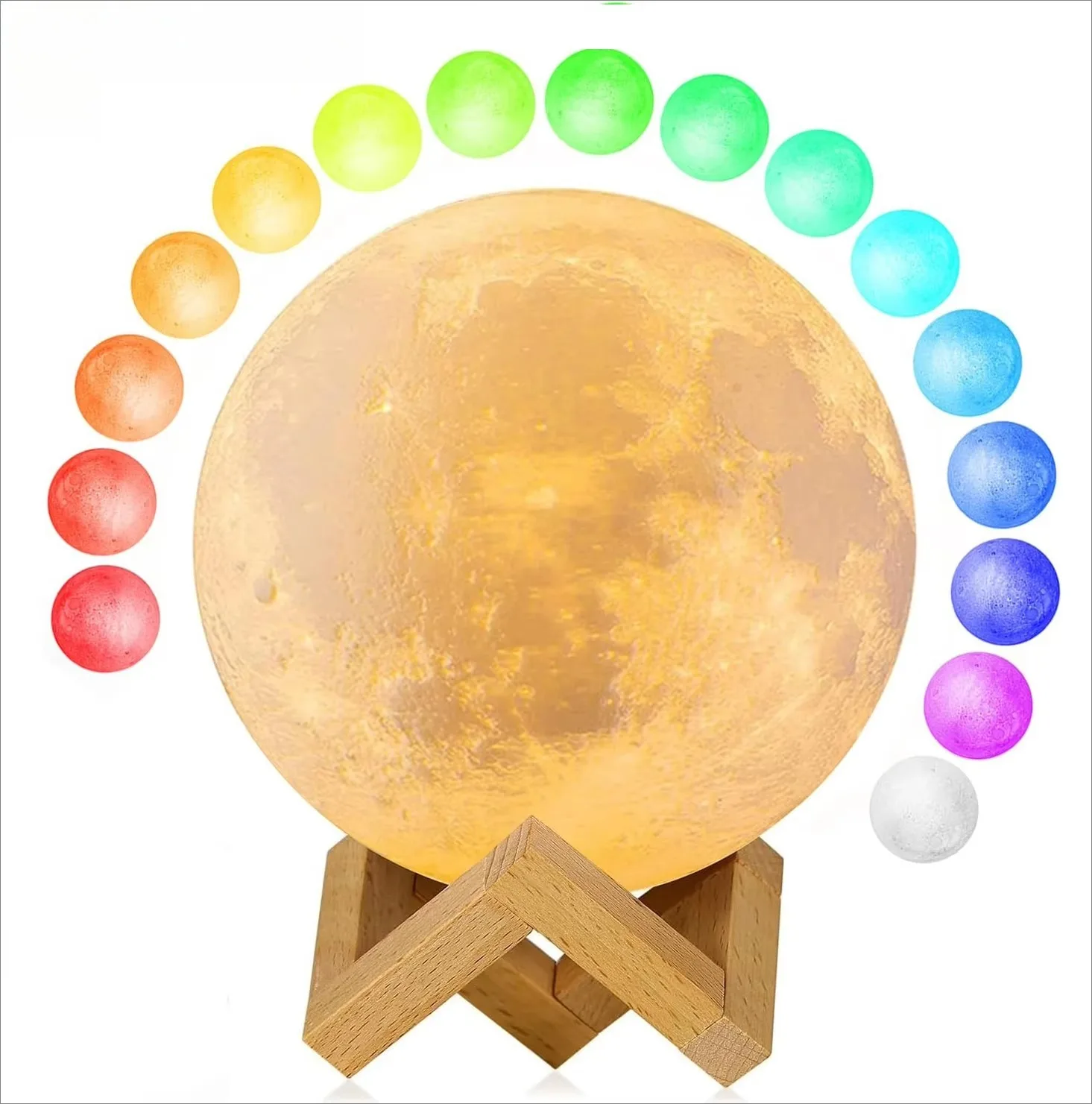 LED Glowing Moon Lamp 16 Color Rechargeable Bedside Light for Home Holiday Party Decor for Living Dining Room Wall Style