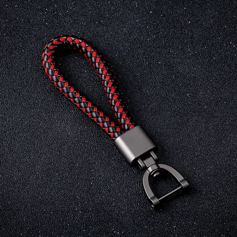 Handmade Woven Leather Car Keychain Detachable Metal 360 Degree Rotating Horseshoe Buckle Key Chain for Men Car Key Ring