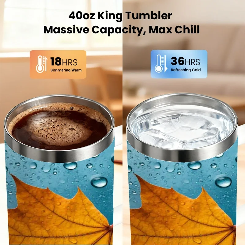 Vibrant Autumn Maple Leaf Digital Print 40Oz Stainless Steel Insulated Tumbler, Leakproof Hot And Cold Drink Cup, Ideal for Daily Commute, Outdoor Trips And Office Use
