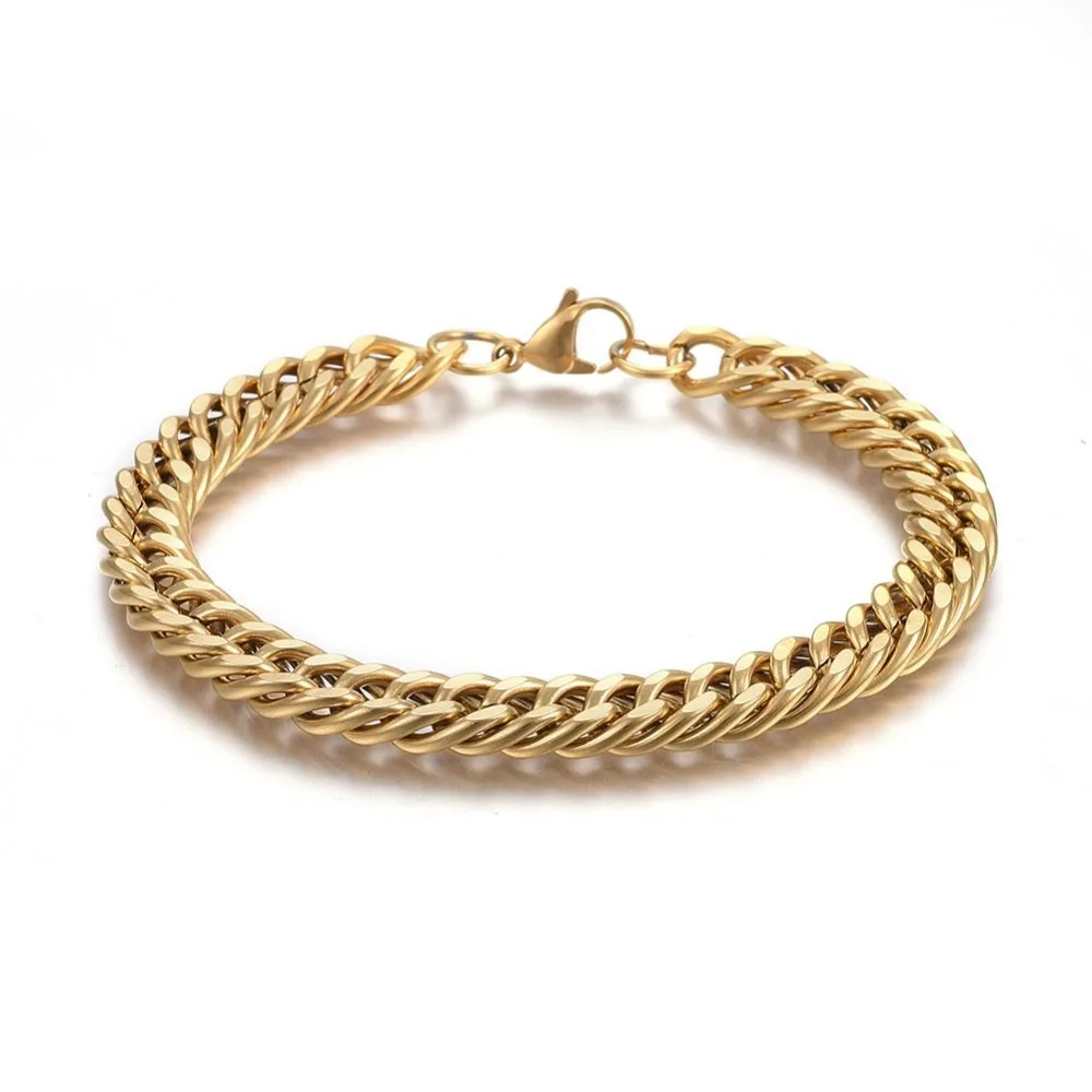 

Ion Plating(IP) 304 Stainless Steel Cuban Link Chain Bracelets with Lobster Claw Clasps Golden 9 inch(23cm) 9~10mm