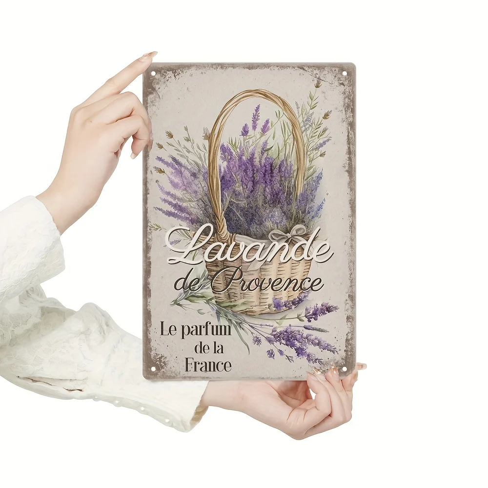 2D Flat, 1pc Lavande de Provence Vintage Metal Tin Sign - Floral Wall Art for Garden, Porch & Home Decor, 7.9 x 11.8 Inches