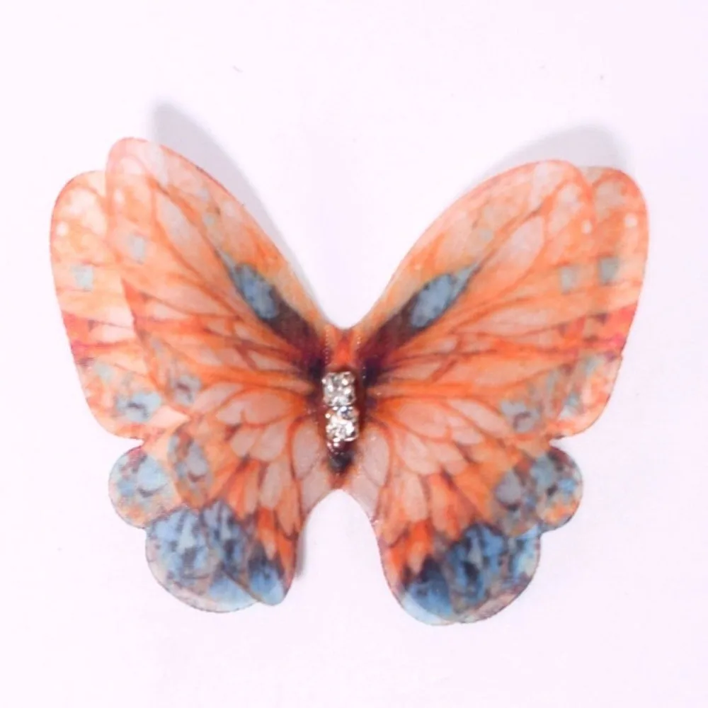 50Pcs 3D Organza Fabric Butterfly Appliques Double-layer Colorful Simulation Mesh Butterfly Patch Translucent