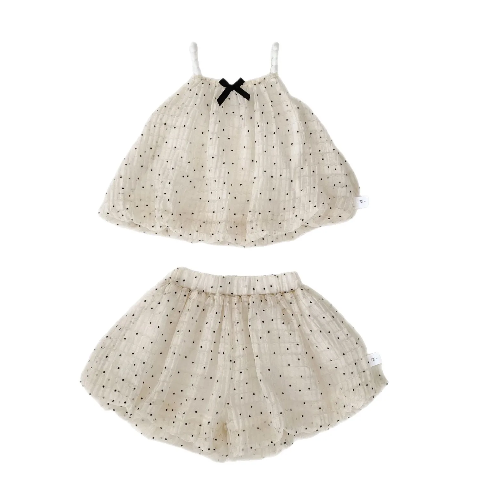 2025 Sommer Baby Mädchen Welle Punkt Strap Blume Knospe Top Shorts Zwei Stück Set Süße Schönheit Kinder Hundert Tag ein Jahr alt Set