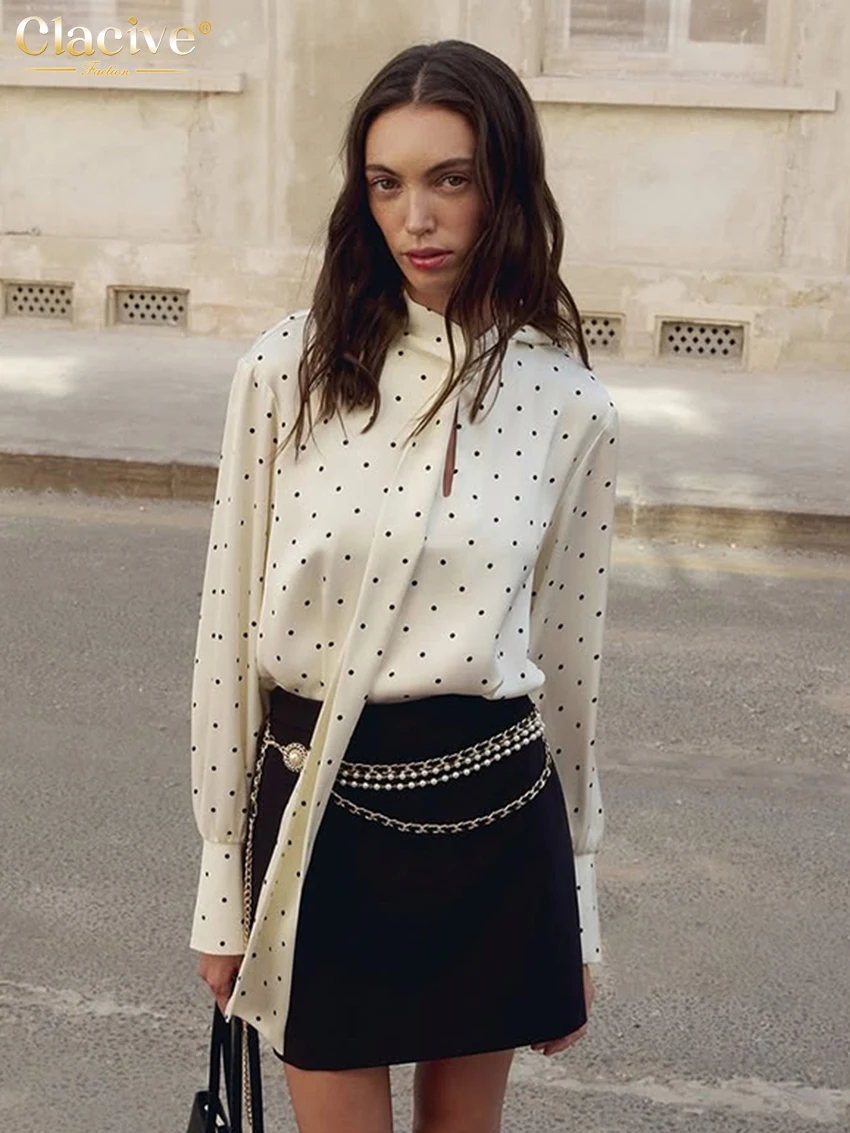 Clacive موضة فضفاضة طباعة قميص نسائي 2025 عادية القوس طوق كم طويل سيدة قمصان أنيقة الكلاسيكية ملابس نسائية #3