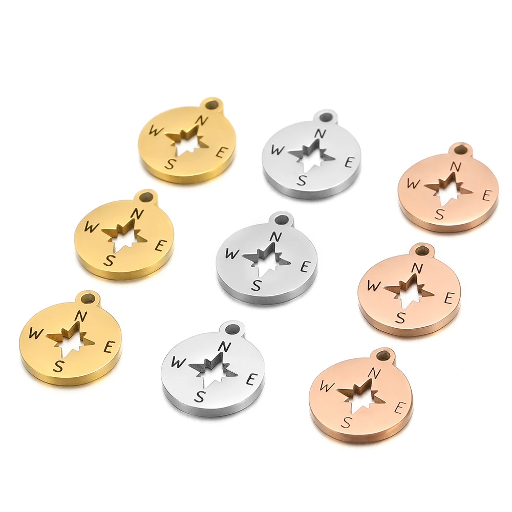 

5pcs Stainless Steel Round Compass Charm Rose Gold Hollow Pendant Bulk for DIY Fashion Jewelry Making Necklace Bracelet Supplies