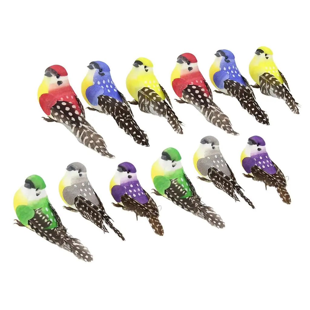 12pcs Feather Birds - Animal Fairy Garden Houses Decoration Fine Handwork Craftwork Birds Statue Toys Birthday Home