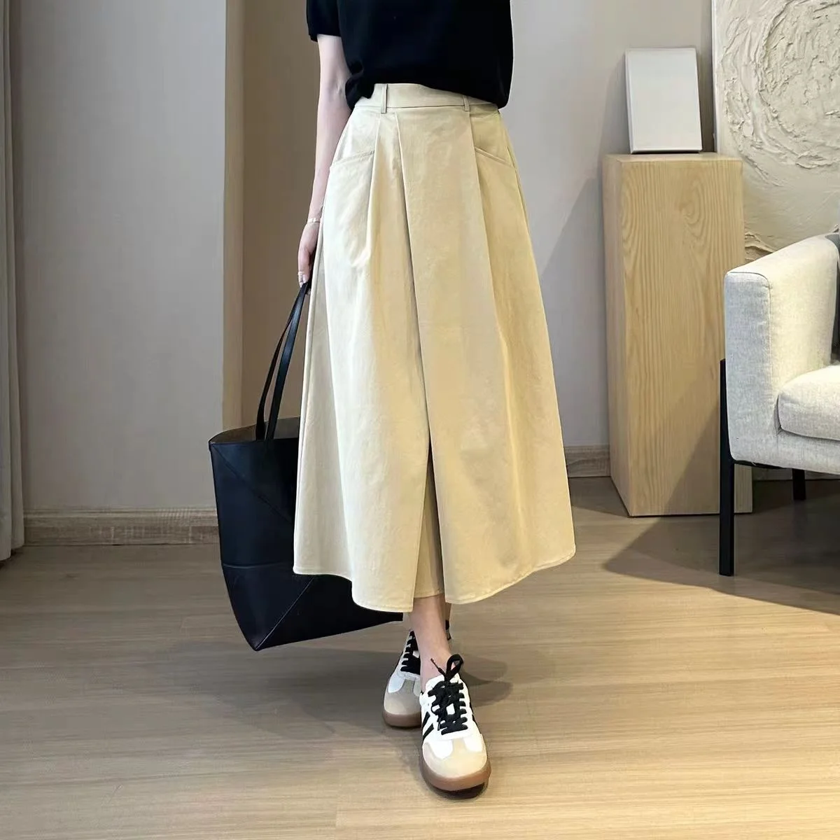 Japanese Style Loose Workwear  Skirt Women's Summer New Design Asymmetrical High Waist Slimming Casual A-Line Long Skirt