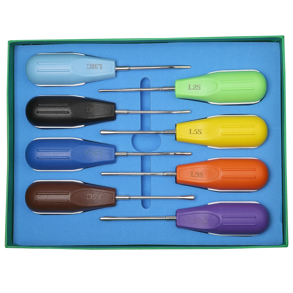 Instrumentos Dental Set, Perfil Baixo Extractor, Raiz Curva, Levantador, Minimamente Invasivo, Kit de Extração, 8 pcs por conjunto