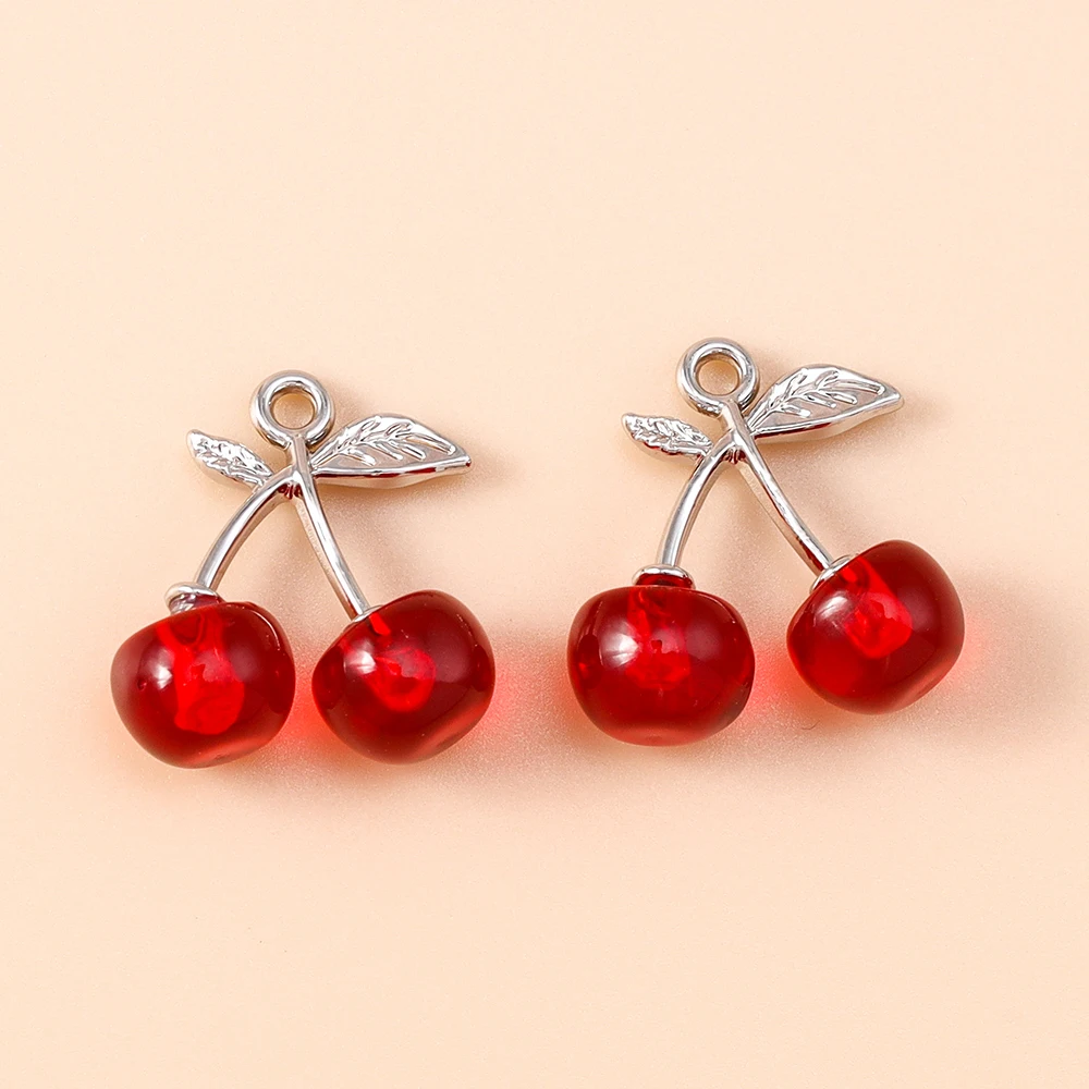 Leslie 5 Stück neue hübsche Kristall-Kirsch-Charms für die Herstellung handgefertigter DIY süßer Kirsch-Anhänger Schmuck Halskette Ohrringe Zubehör – Detail 7