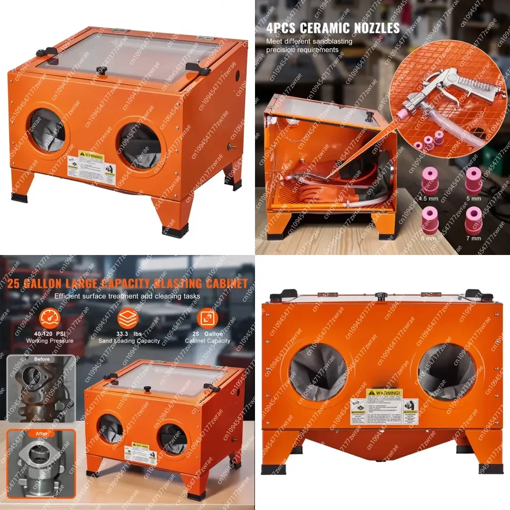 25 Gallon Orange Cold-Rolled Steel Sandblasting Cabinet For Polishing Workpiece Enhanced Visibility 40-120PSI Portable