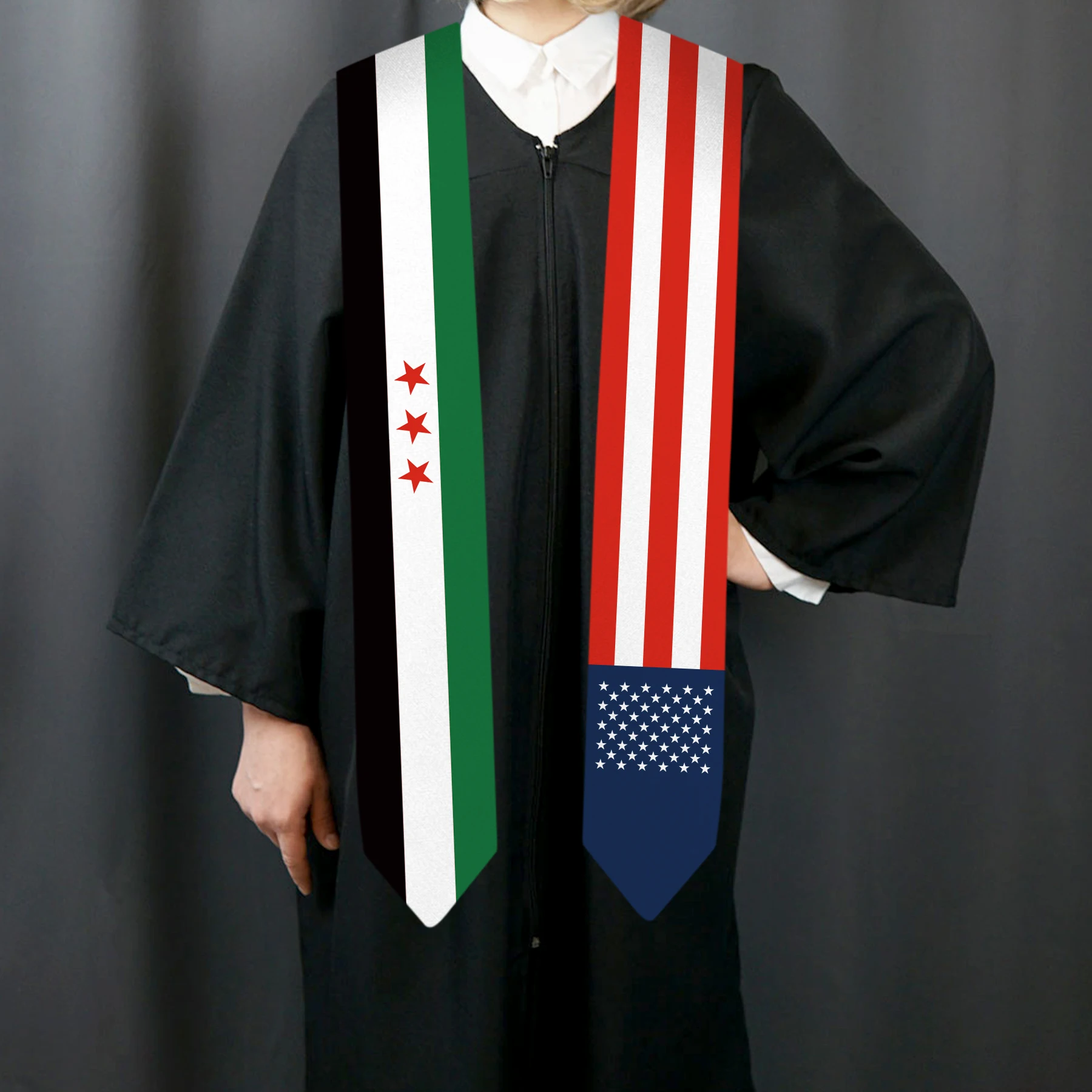 13x180cm USA And Syria Coalition Flag Graduation Sash Bachelor Gown Accessory Graduation Sash Scarf