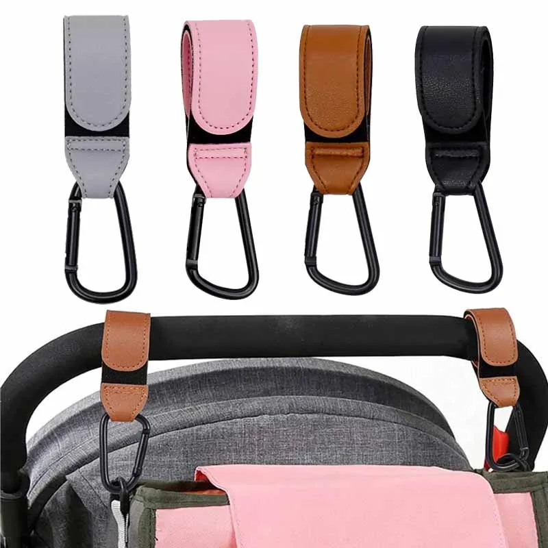 

1/2pcs Baby Stroller Hooks for Bags PU Leather Universal Climbing Buckle Cart Organizer Diaper Bag Hanger Stroller Accessories