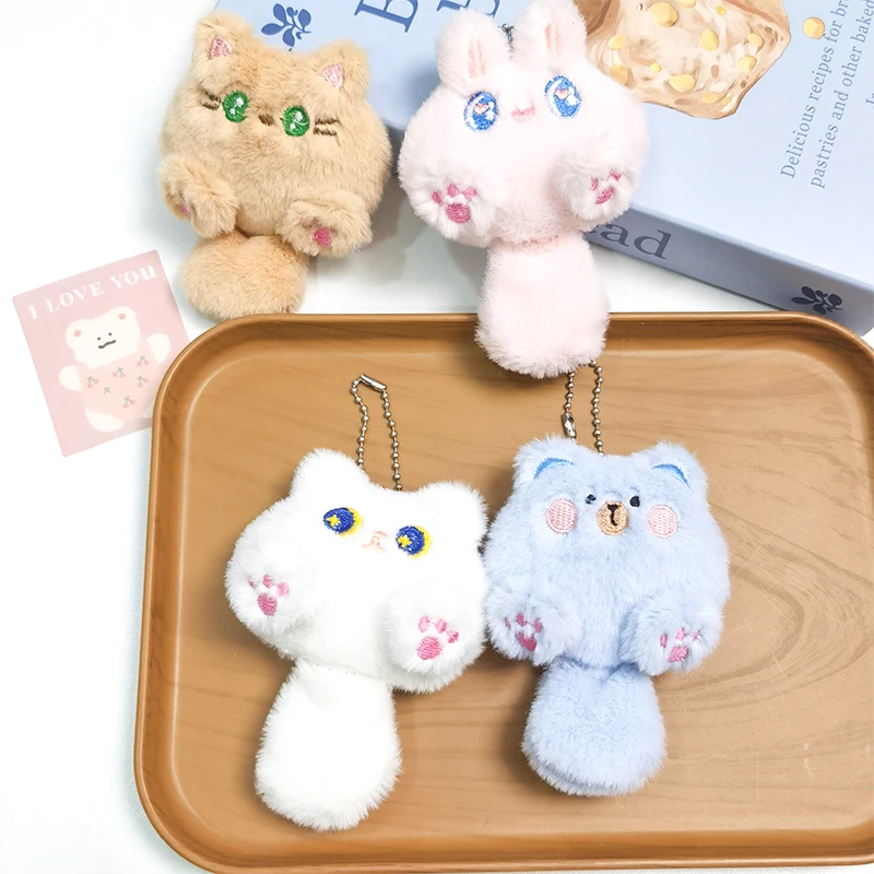 Cute Long Tail Cat Keychain Plush Doll Toys Cartoon Kitten Soft Stuffed Animal Keyring Backpack Charms Bag Pendant Decor Gifts