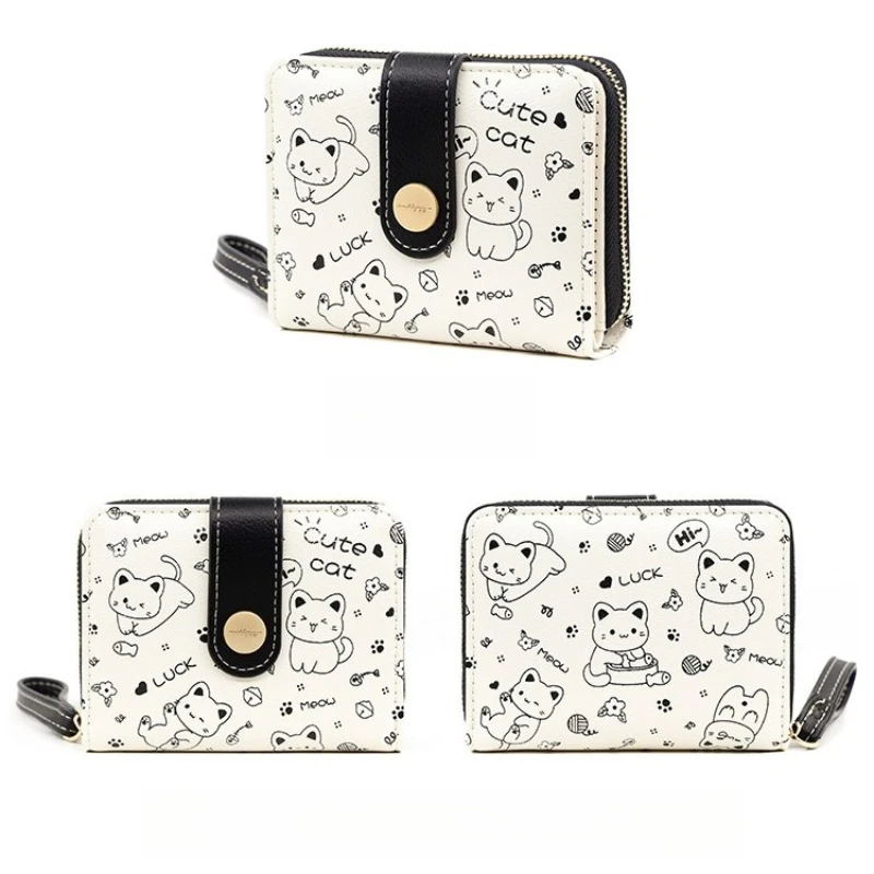 Cute Cat Wallet Japanese-style Short Card Case Money Bag Zipper Wallets for Women Key Storage Purse Coin Purse