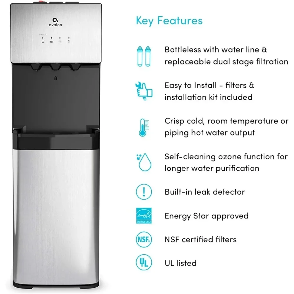 Self Cleaning Bottleless Water Cooler Water Dispenser - 3 Temperature Settings - Hot,Cold & Room Water, Durable Stainless Steel