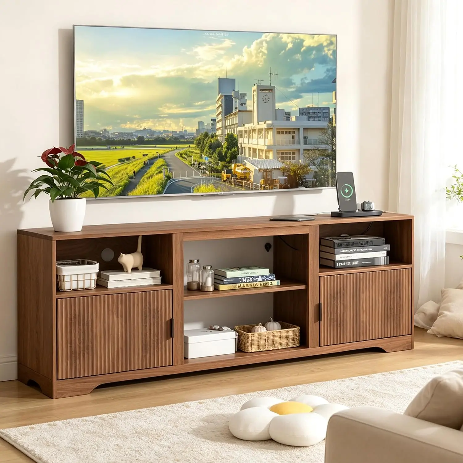 Fluted TV Stand for Tvs up to 80