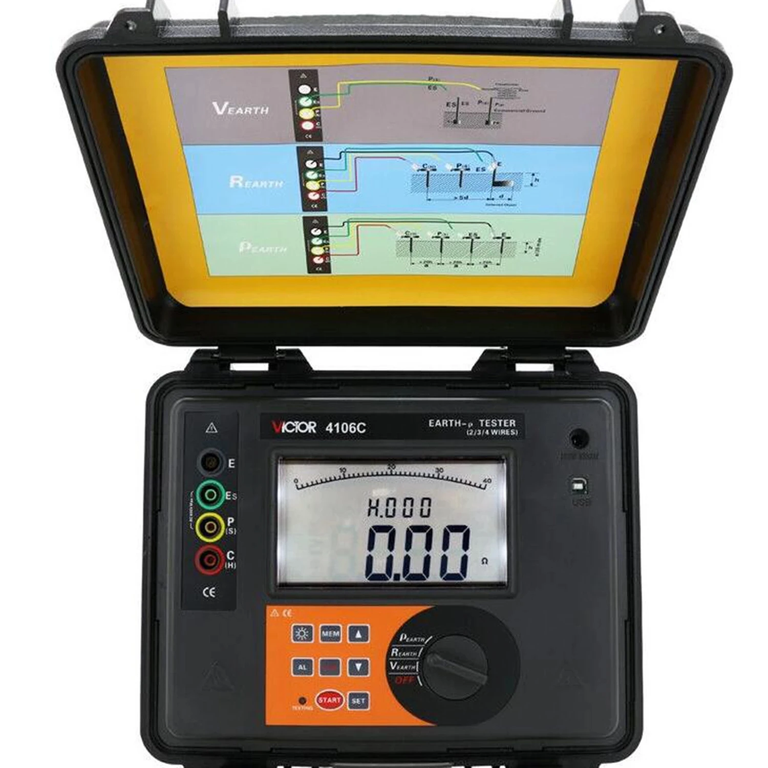 

VICTOR 4106C 2/3/4 Pole Earth Resistance Tester Digital Ac 600V 20mA Max300 Groups Data Storage Usb Interface 30Kohm