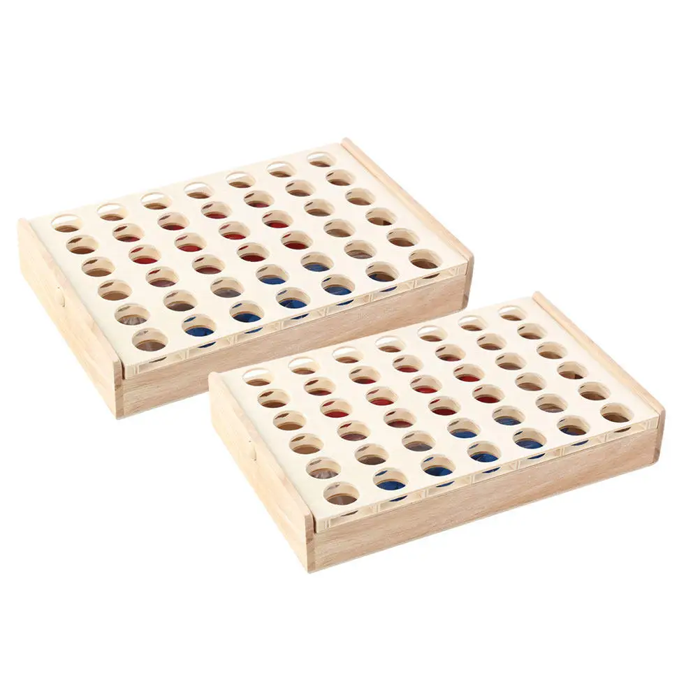 

2 Sets Four-in-A-Row Board Game Educational Stereo Chess Wooden Game for Kids Parent-Child Interaction Intellectual