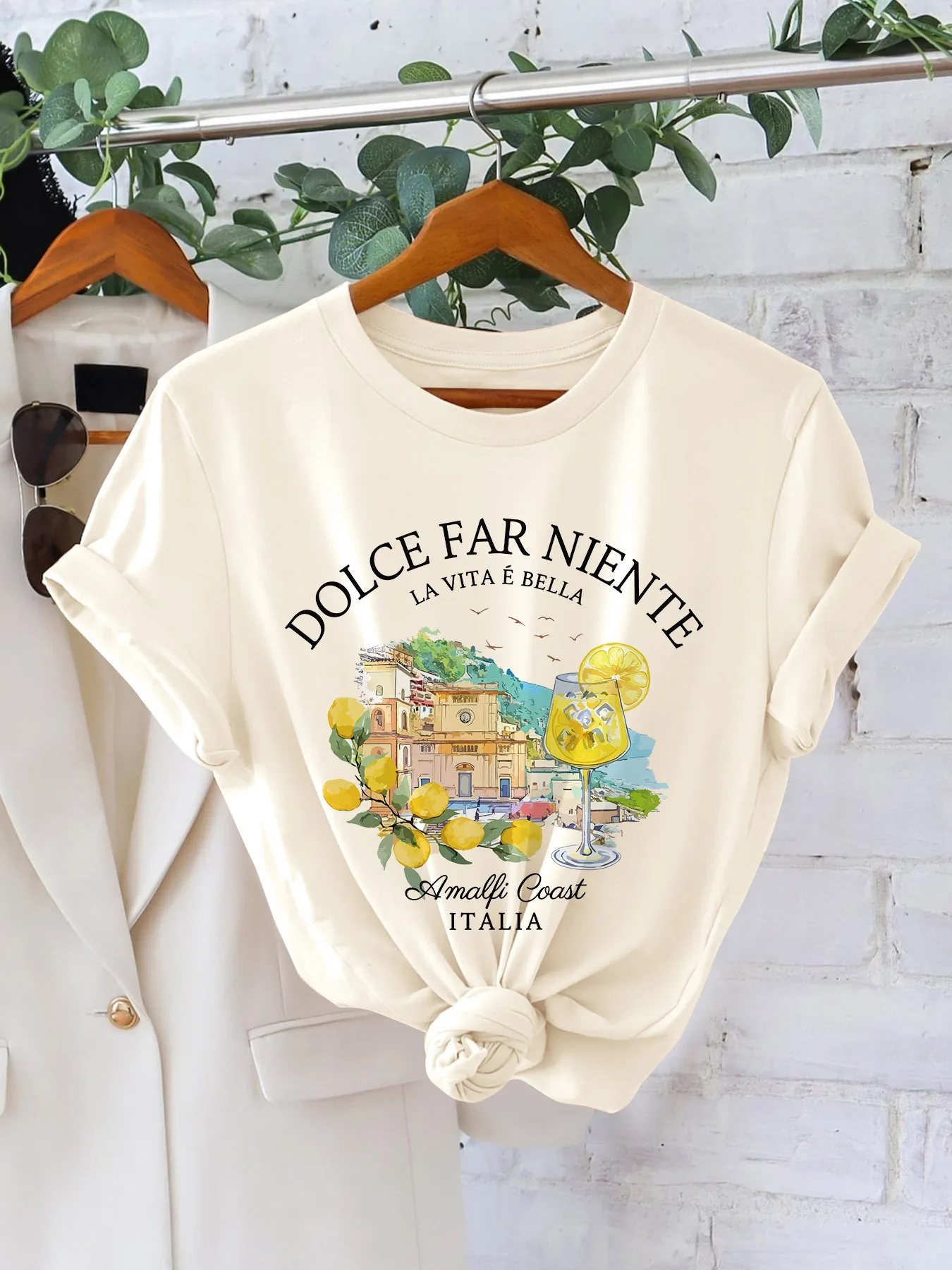 تي شيرت مطبوع عليه حروف ورسومات بأكمام قصيرة ورقبة دائرية كاجوال لملابس الصيف والربيع النسائية #1